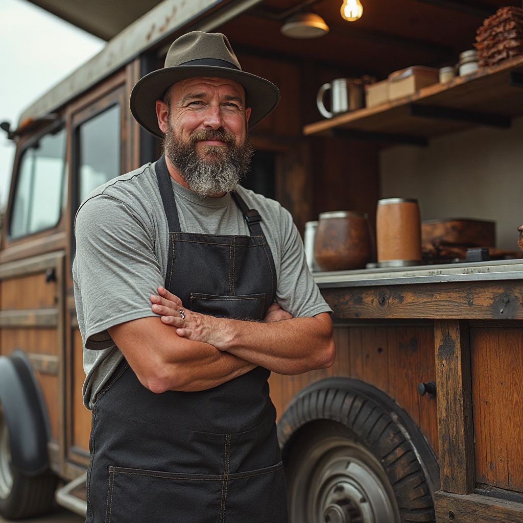 Rolling BBQ founder standing next to food truck
